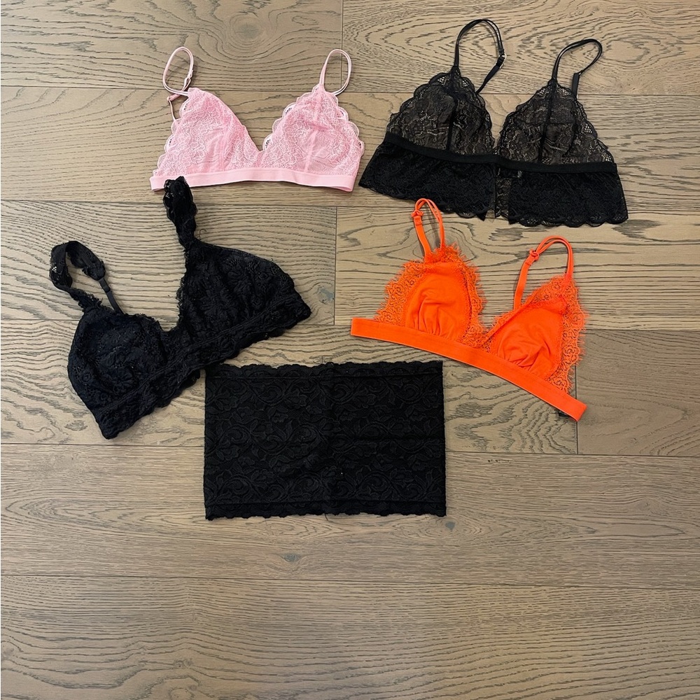 Madewell Lace Bandeau Set - Pink, Black, Orange